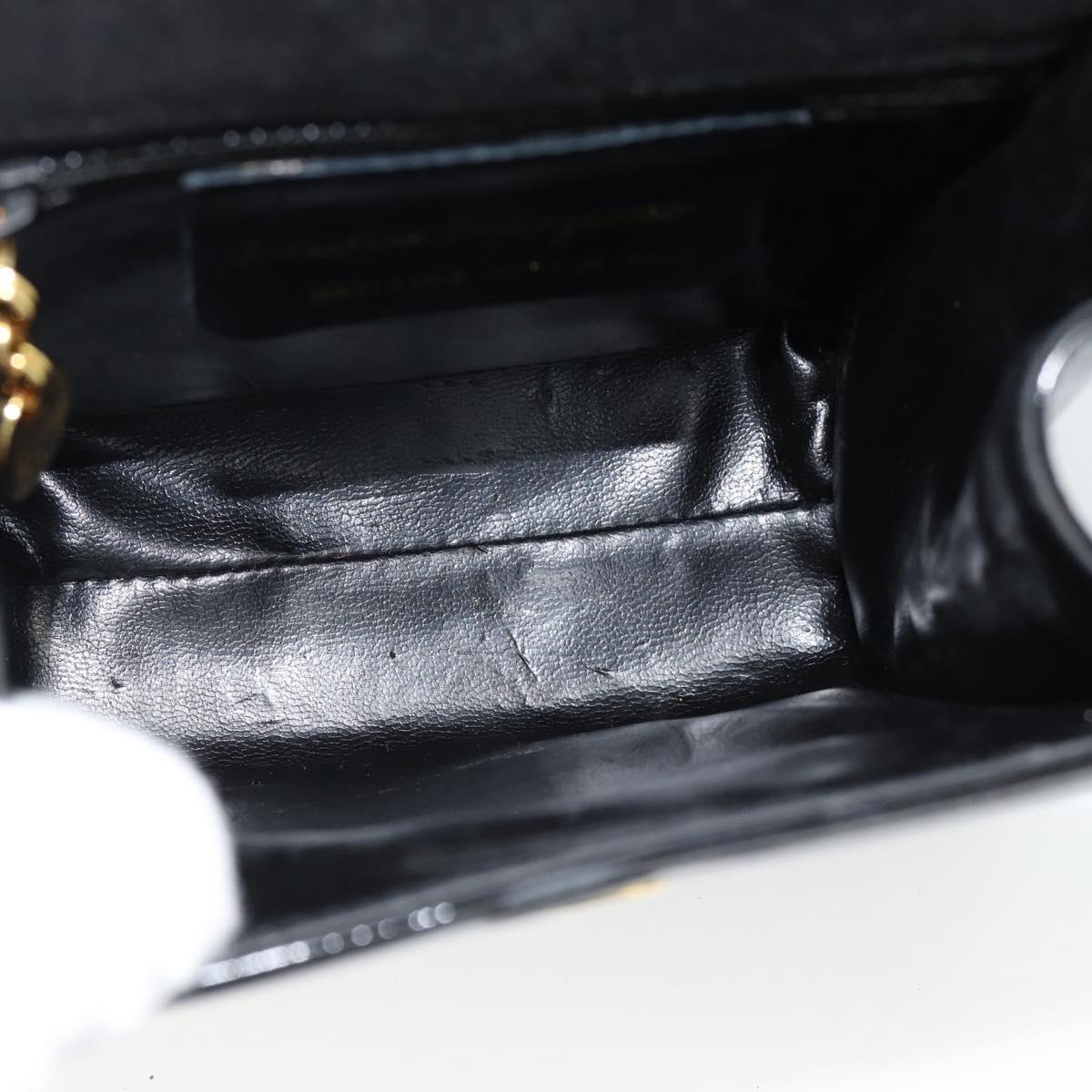 Salvatore Ferragamo Shoulder Bag Patent Leather Black Gold Auth 92696