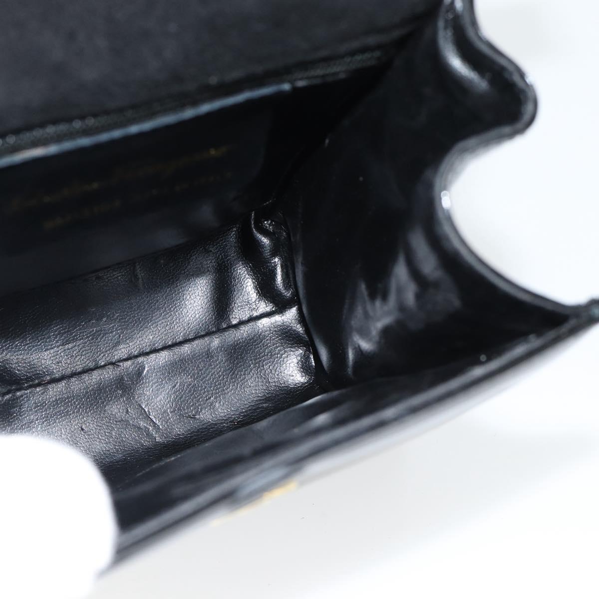 Salvatore Ferragamo Shoulder Bag Patent Leather Black Gold Auth 92696