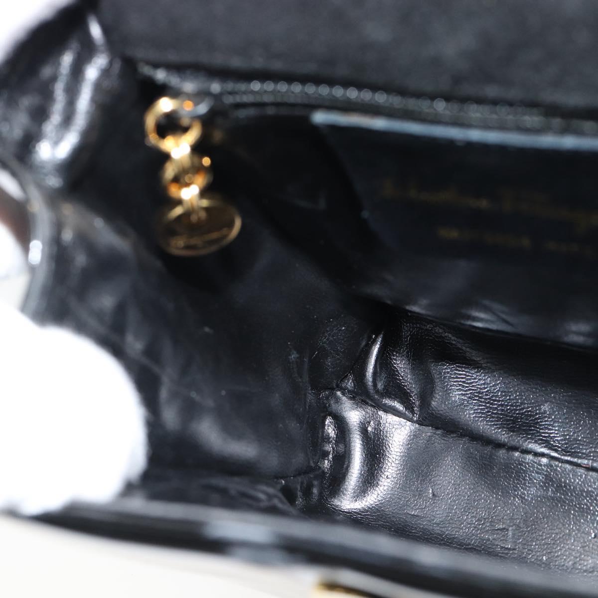 Salvatore Ferragamo Shoulder Bag Patent Leather Black Gold Auth 92696