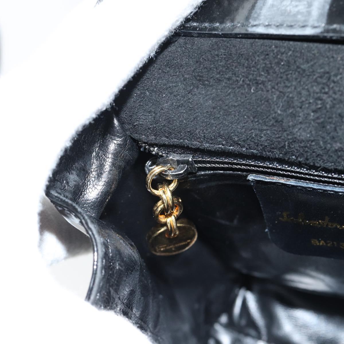 Salvatore Ferragamo Shoulder Bag Patent Leather Black Gold Auth 92696