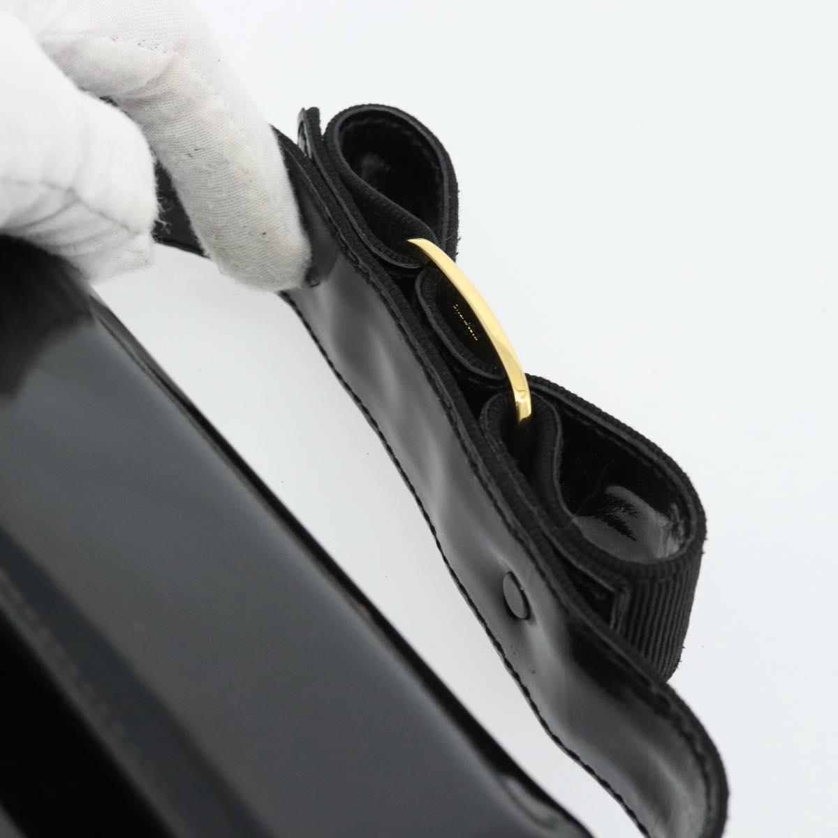 Salvatore Ferragamo Shoulder Bag Patent Leather Black Gold Auth 92696