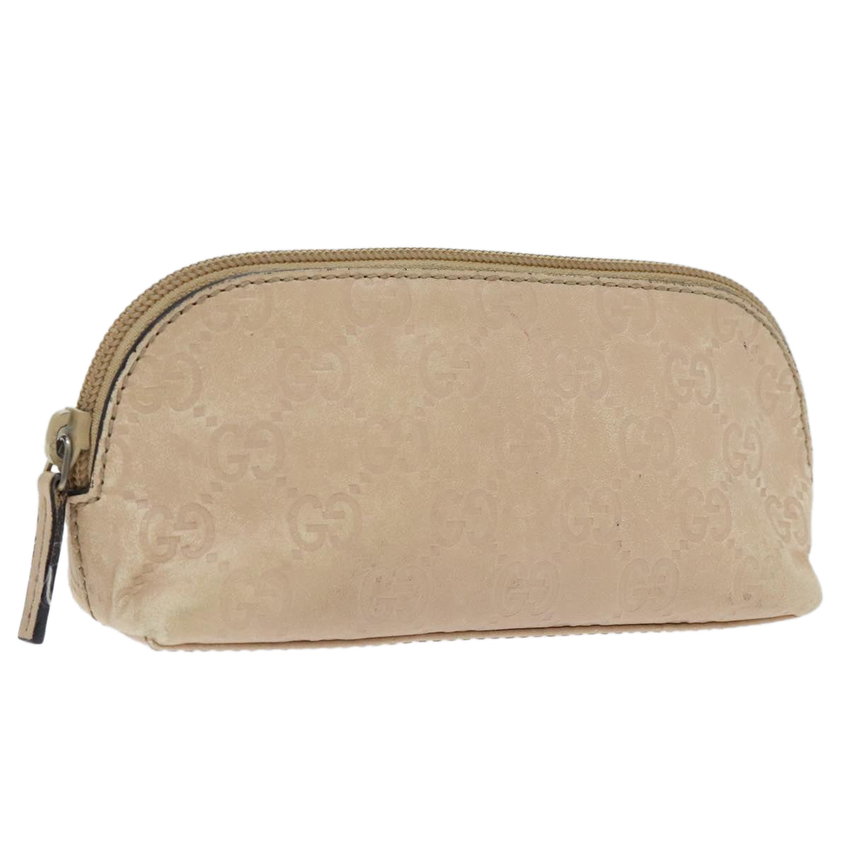 GUCCI GG Canvas Pouch Leather Outlet Beige Gold 272367 Auth 92704