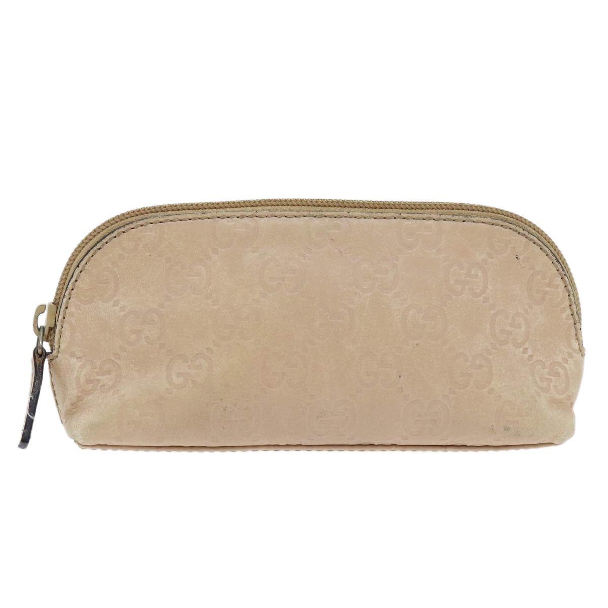 GUCCI GG Canvas Pouch Leather Outlet Beige Gold 272367 Auth 92704