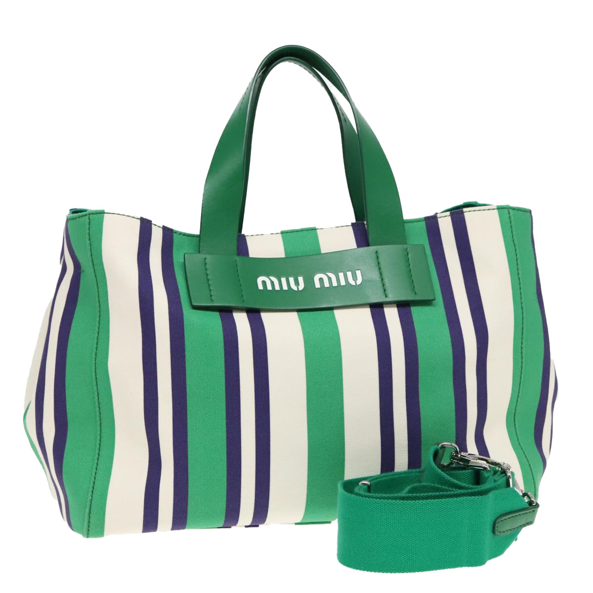 Miu Miu Canapa Hand Bag Canvas 2way Green Silver Auth 92722