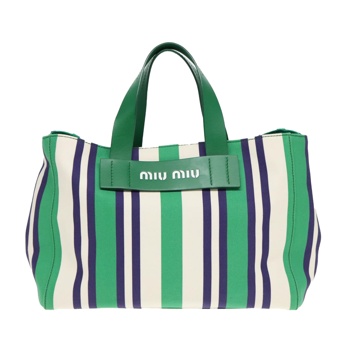 Miu Miu Canapa Hand Bag Canvas 2way Green Silver Auth 92722