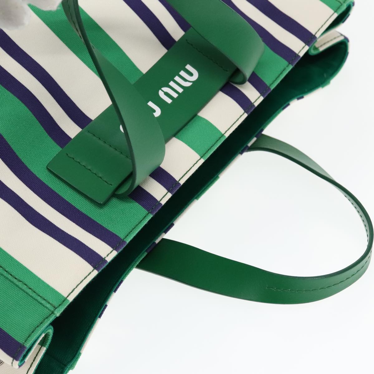 Miu Miu Canapa Hand Bag Canvas 2way Green Silver Auth 92722