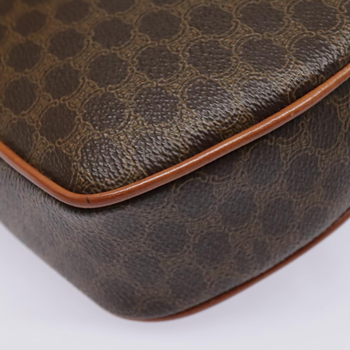 CELINE Macadam Canvas Shoulder Bag PVC Leather Brown Gold Auth 92725V