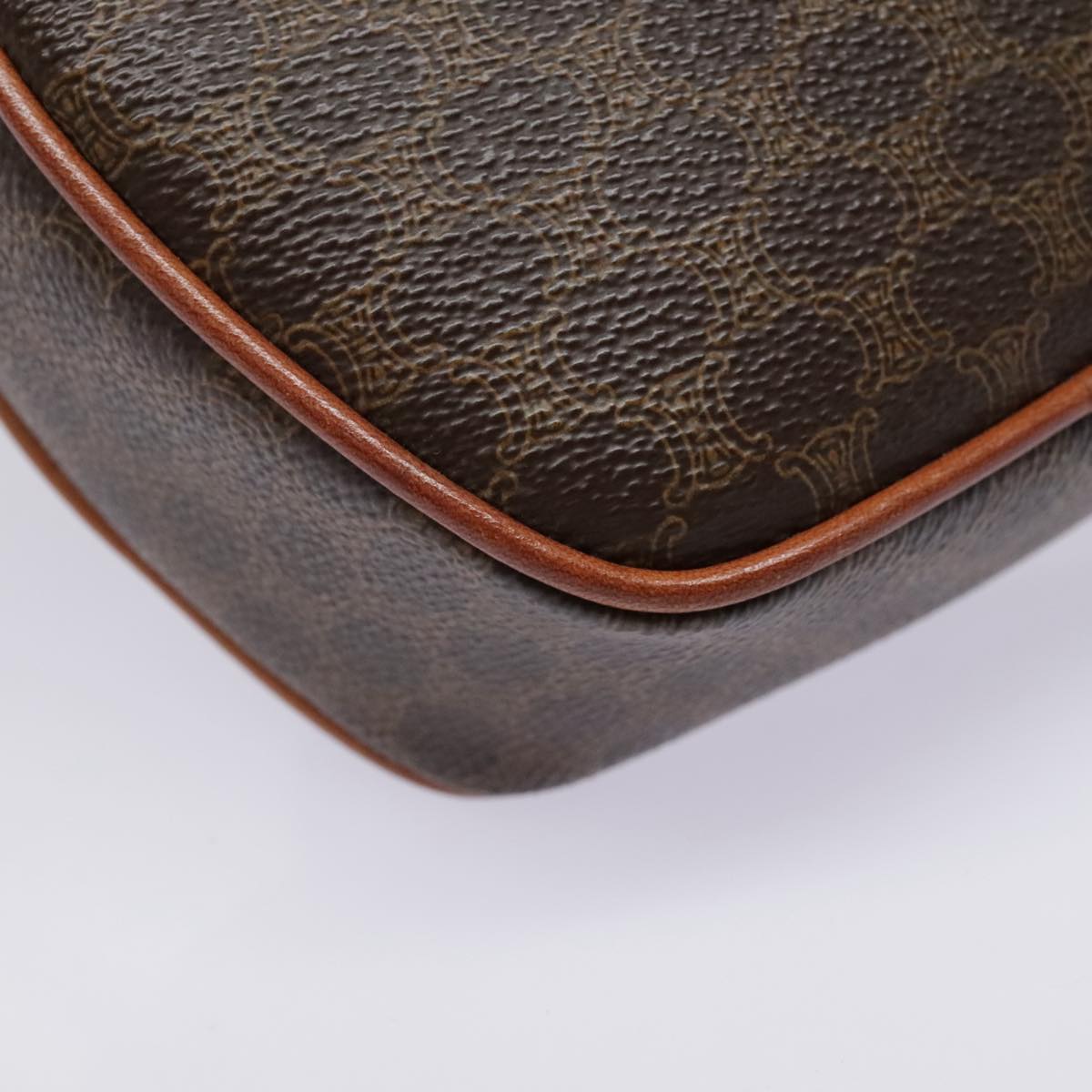 CELINE Macadam Canvas Shoulder Bag PVC Leather Brown Gold Auth 92725V