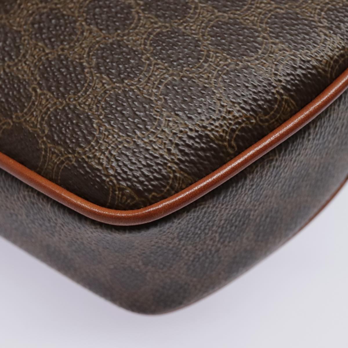 CELINE Macadam Canvas Shoulder Bag PVC Leather Brown Gold Auth 92725V