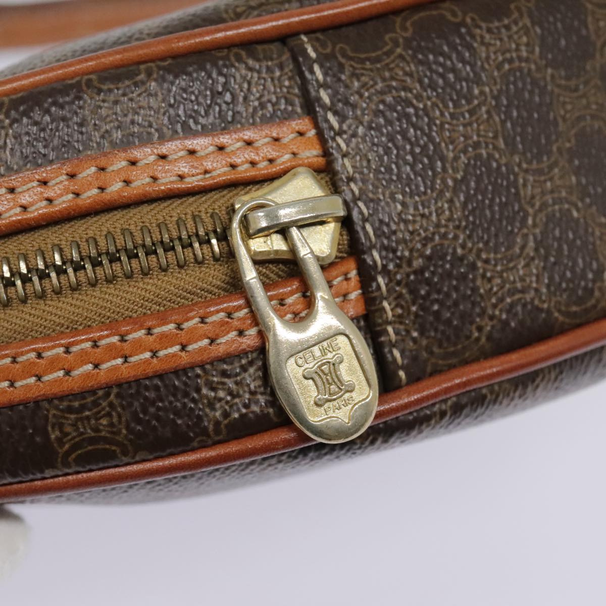 CELINE Macadam Canvas Shoulder Bag PVC Leather Brown Gold Auth 92725V