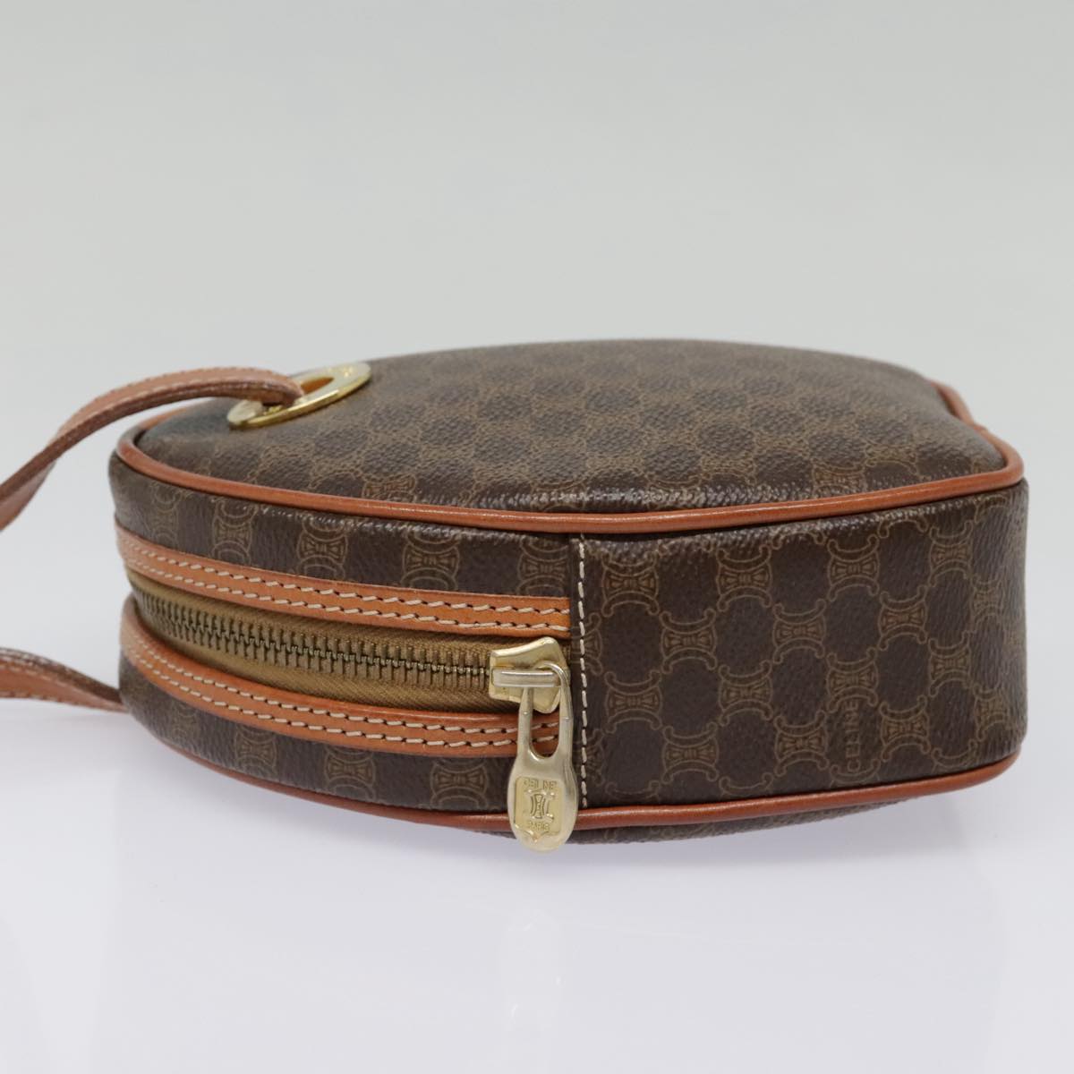 CELINE Macadam Canvas Shoulder Bag PVC Leather Brown Gold Auth 92725V