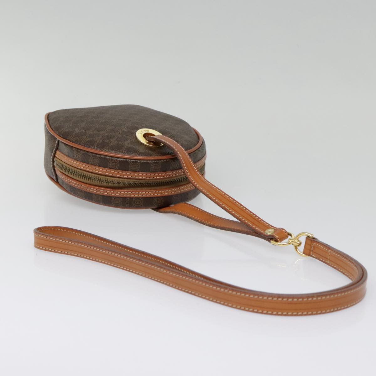 CELINE Macadam Canvas Shoulder Bag PVC Leather Brown Gold Auth 92725V