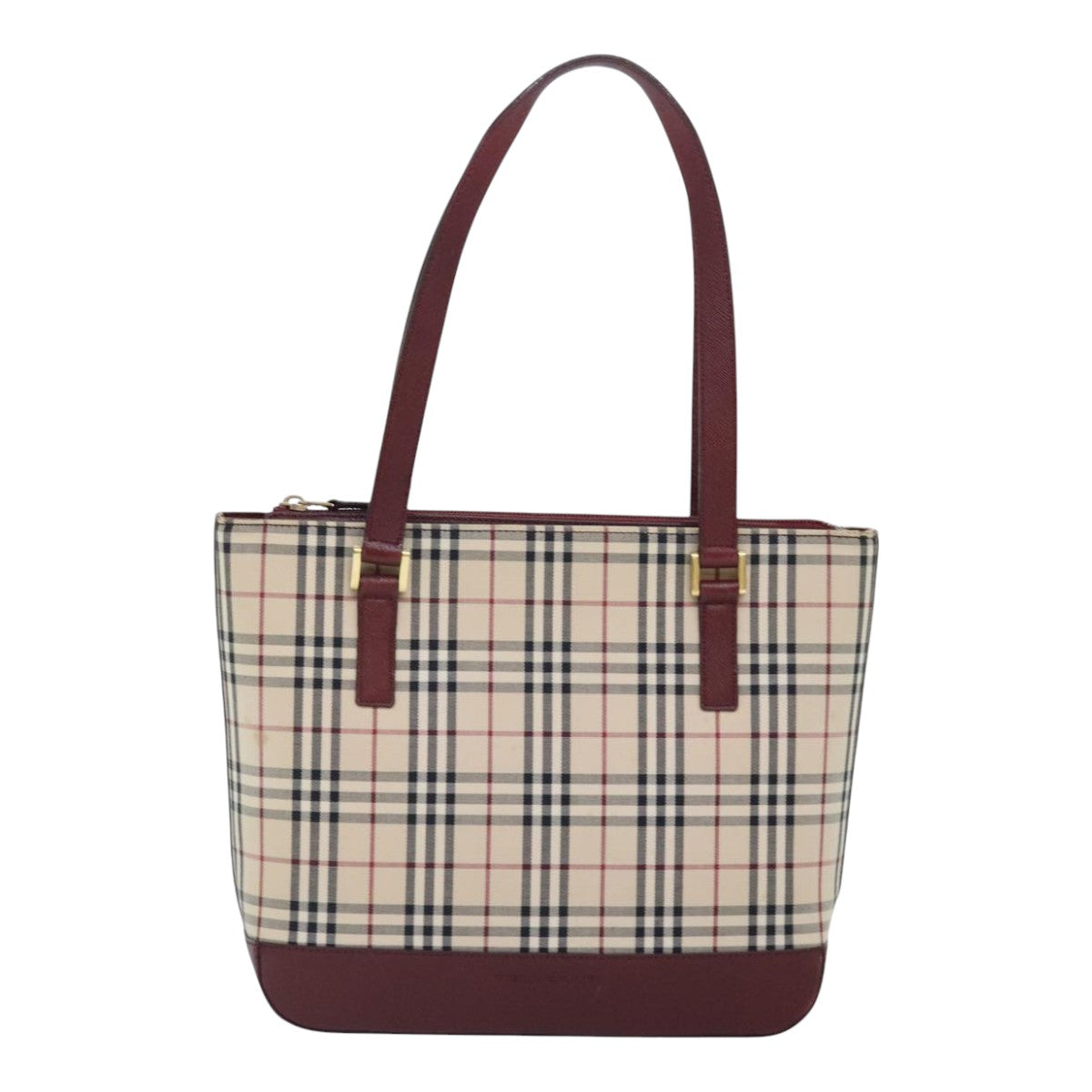 BURBERRY Nova Check Tote Bag Canvas Beige Red Auth 92728