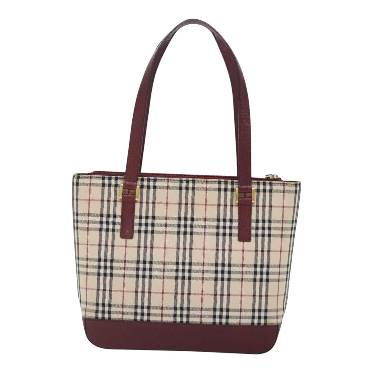 BURBERRY Nova Check Tote Bag Canvas Beige Red Auth 92728