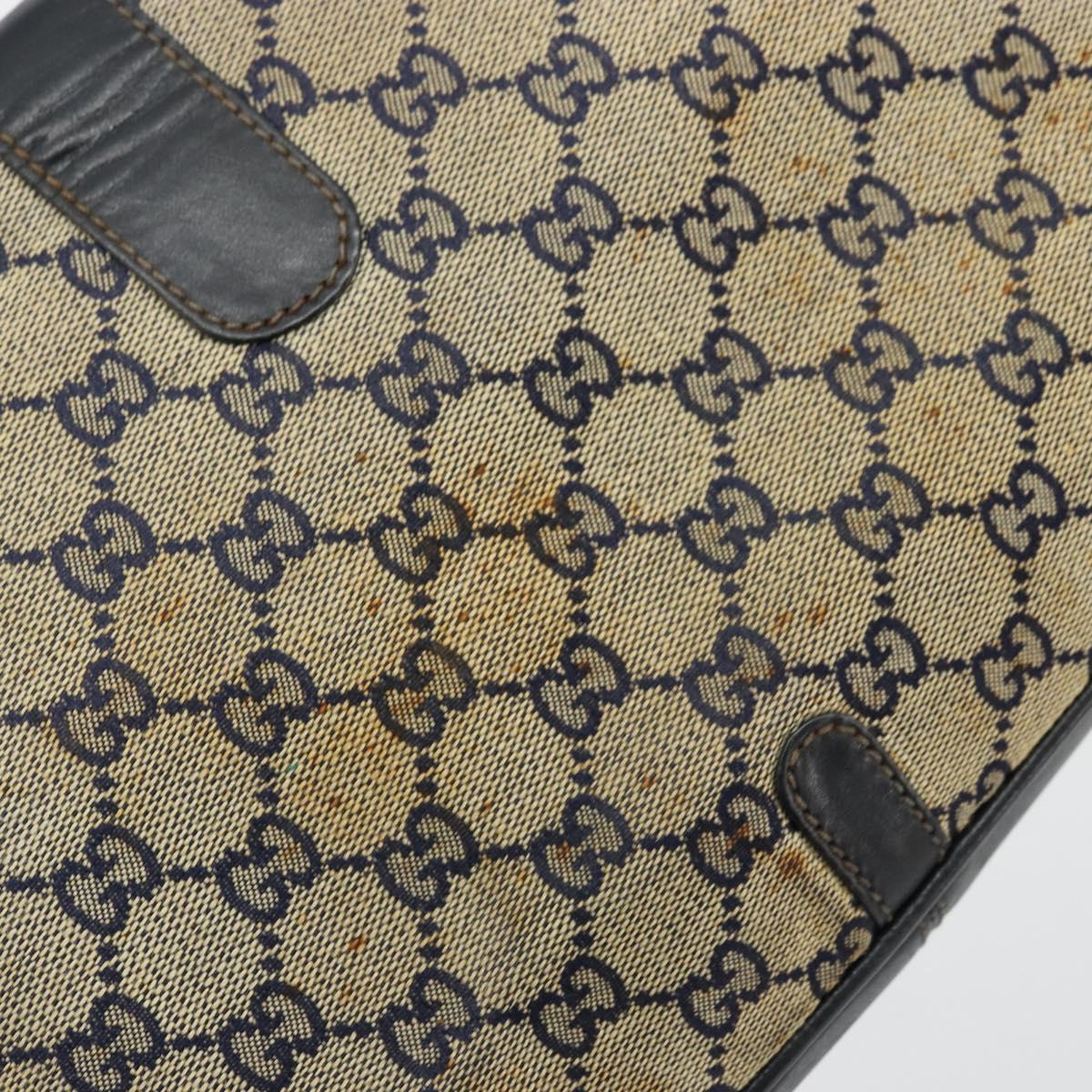 GUCCI GG Canvas Shoulder Bag Beige Navy Gold Auth 92734
