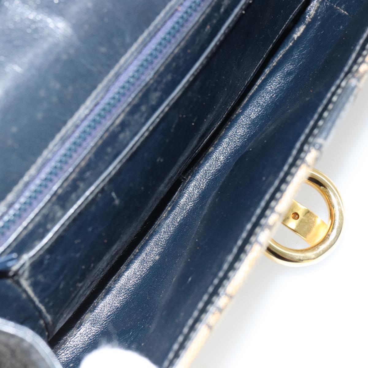 GUCCI GG Canvas Shoulder Bag Beige Navy Gold Auth 92734