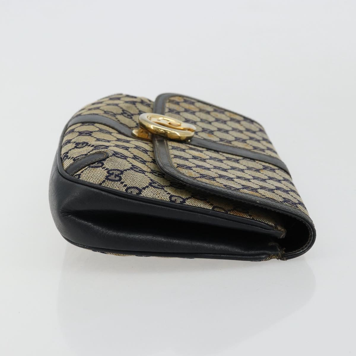 GUCCI GG Canvas Shoulder Bag Beige Navy Gold Auth 92734