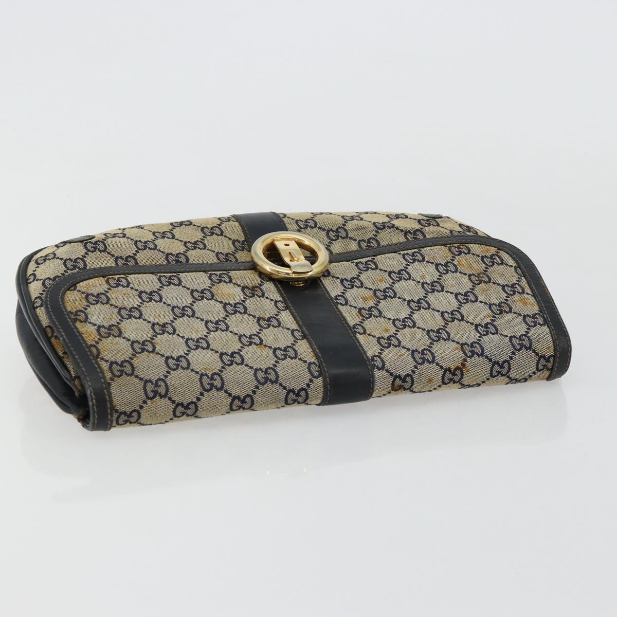 GUCCI GG Canvas Shoulder Bag Beige Navy Gold Auth 92734