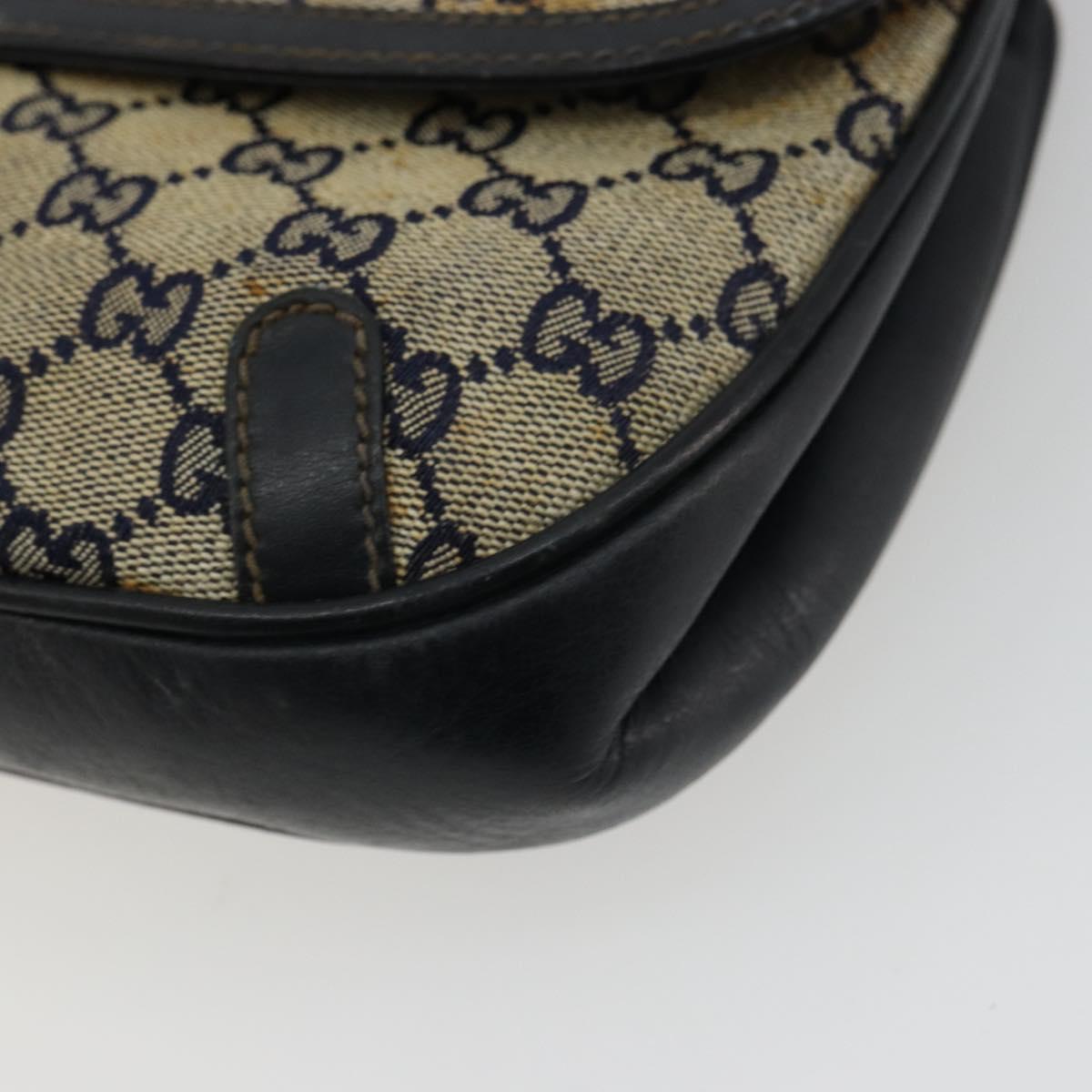 GUCCI GG Canvas Shoulder Bag Beige Navy Gold Auth 92734
