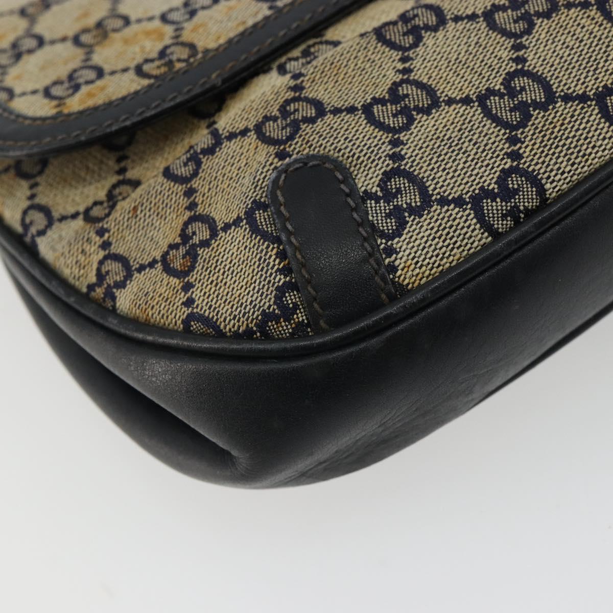 GUCCI GG Canvas Shoulder Bag Beige Navy Gold Auth 92734