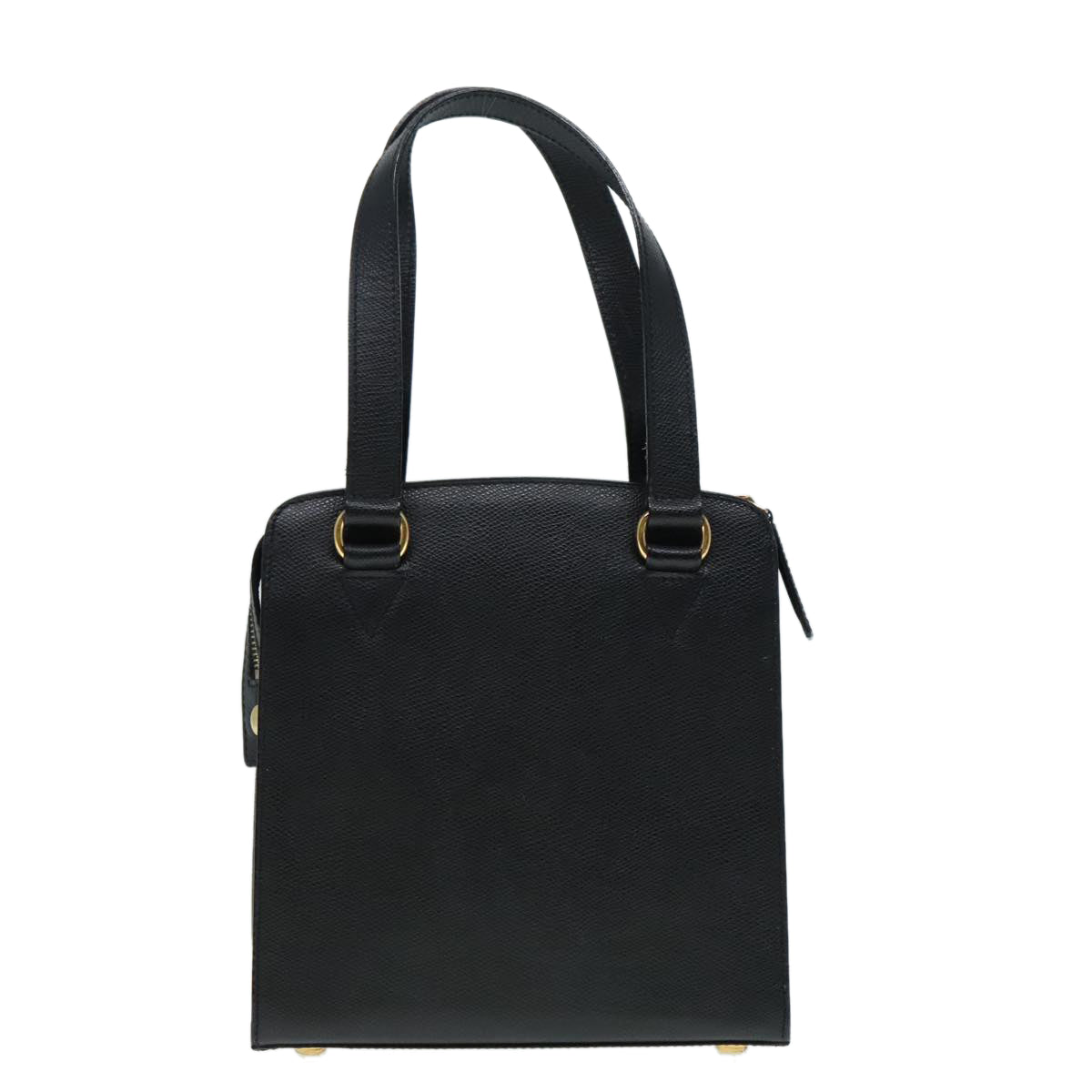 CELINE Hand Bag Leather Black Gold Auth 92770