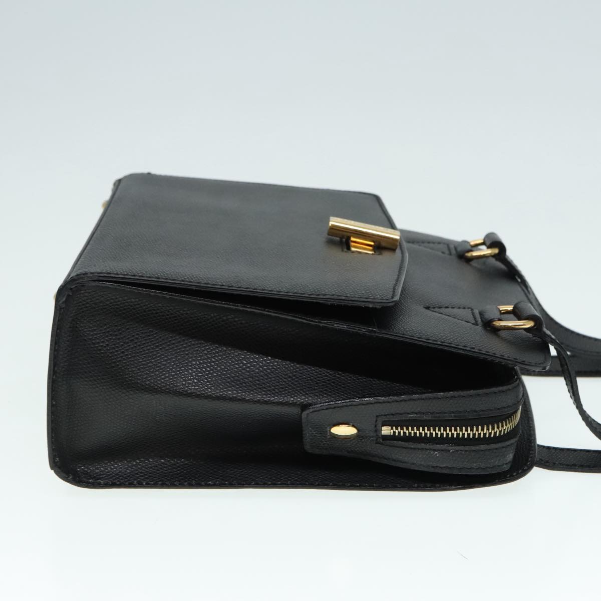 CELINE Hand Bag Leather Black Gold Auth 92770