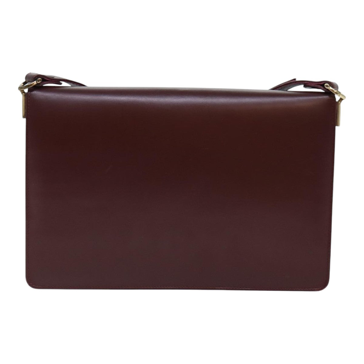 CARTIER Shoulder Bag Leather Wine Red Gold Auth 92771