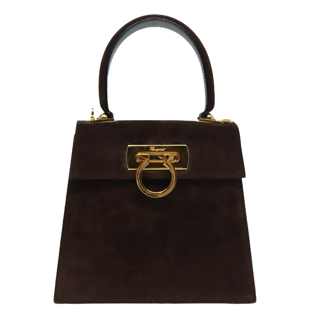 Salvatore Ferragamo Hand Bag Suede 2way Brown Gold Auth 92776