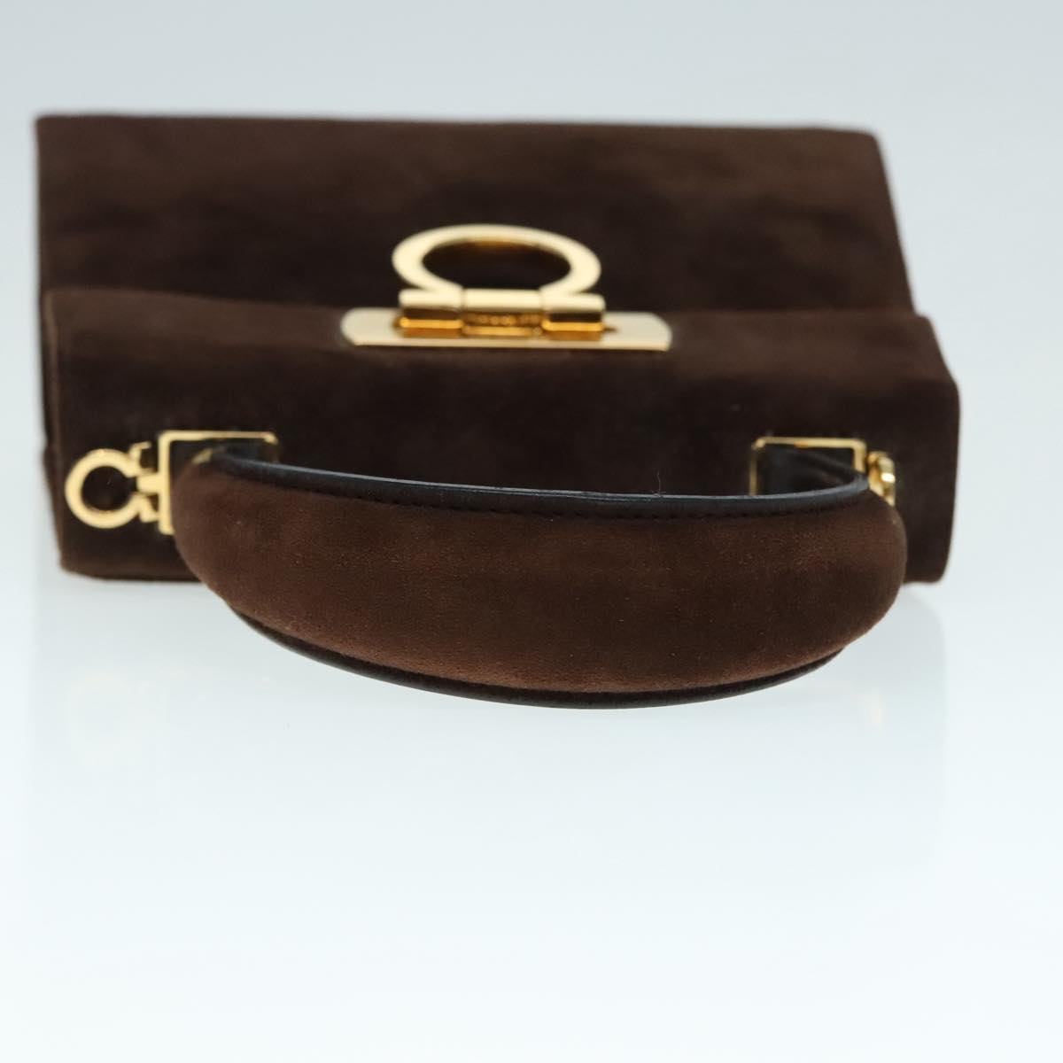 Salvatore Ferragamo Hand Bag Suede 2way Brown Gold Auth 92776