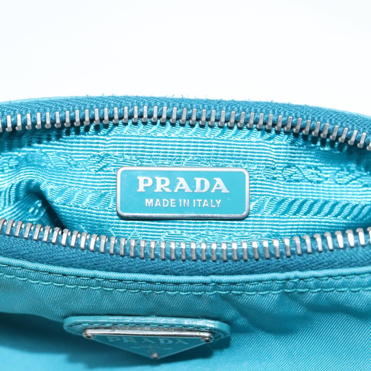 PRADA Accessory Pouch Nylon Blue Silver Auth 92805