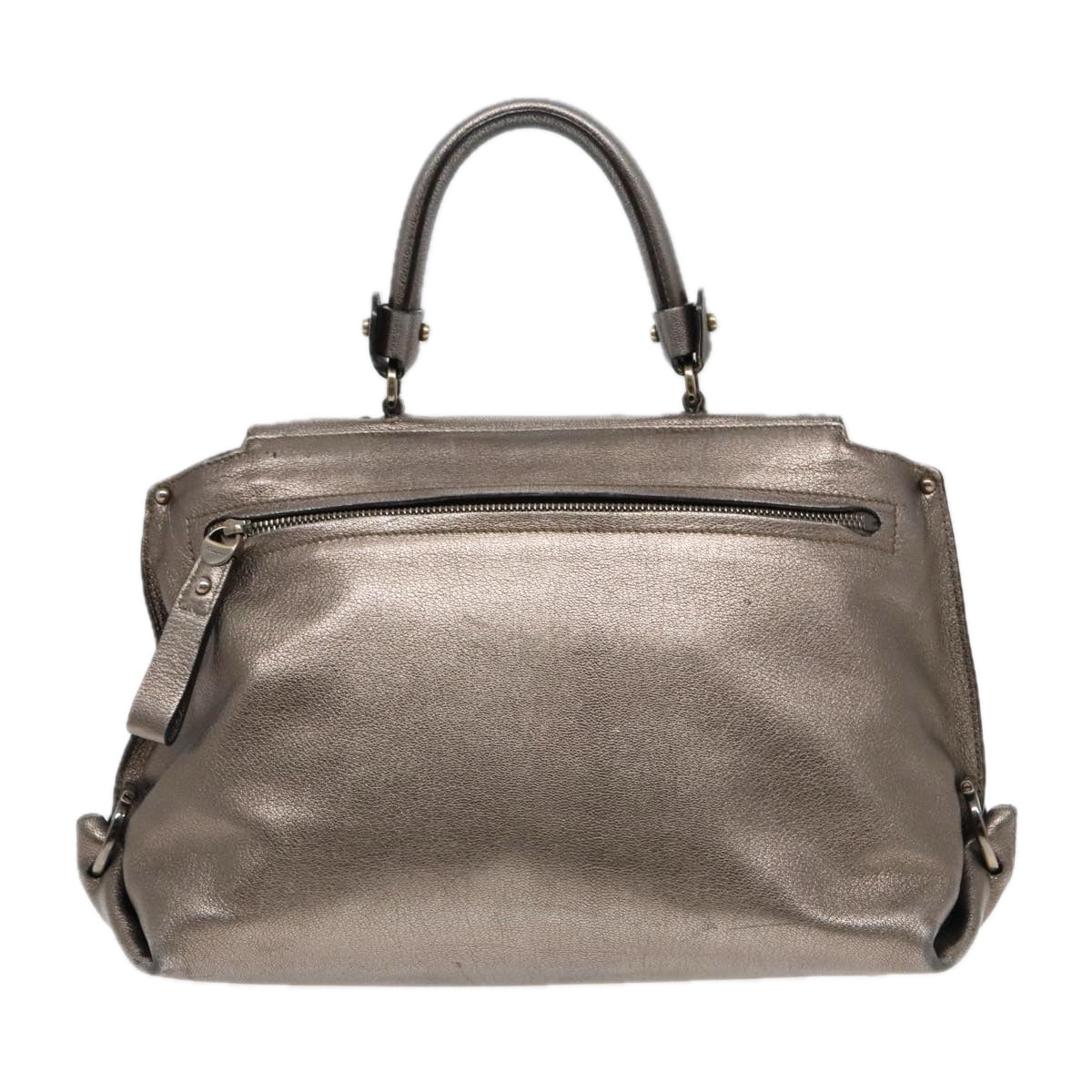 Salvatore Ferragamo Gancini Sofia Hand Bag Leather 2way Silver Auth 92815