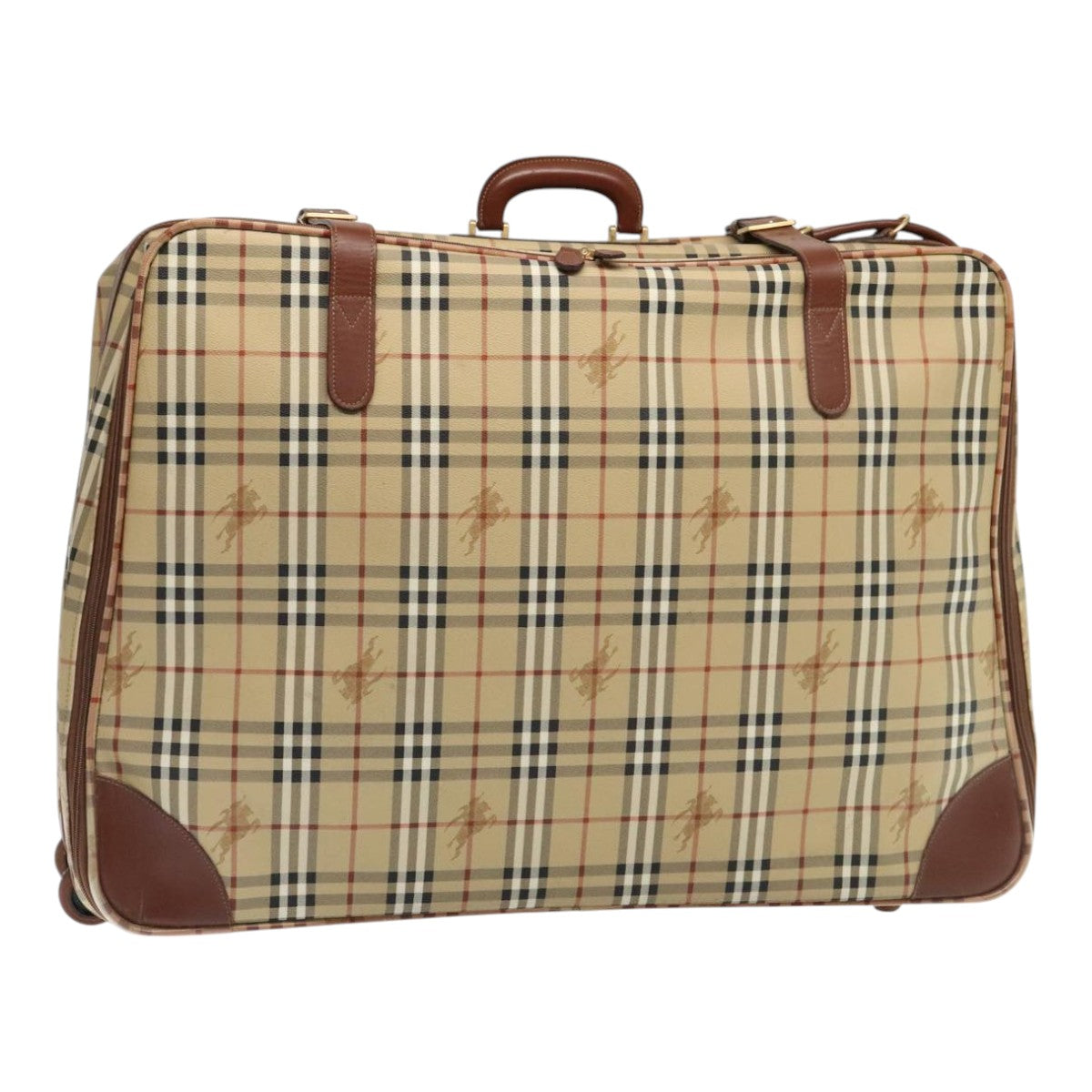 BURBERRY Nova Check suitcase PVC Leather Beige Gold Auth 92822