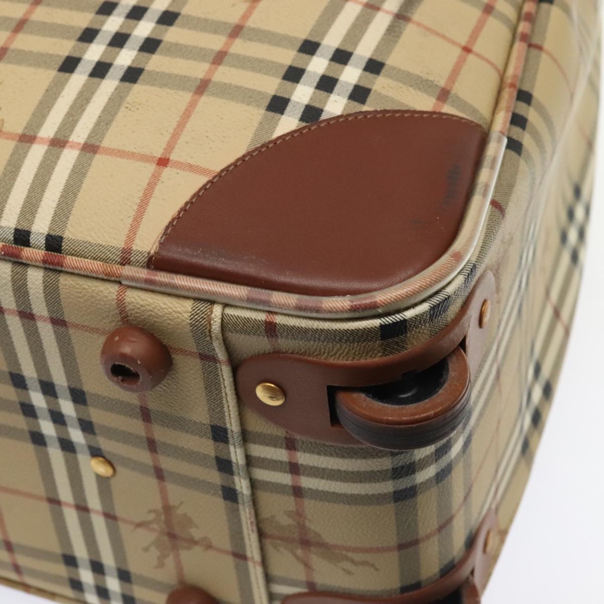 BURBERRY Nova Check suitcase PVC Leather Beige Gold Auth 92822