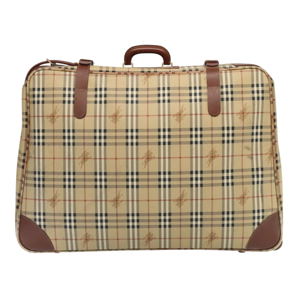 BURBERRY Nova Check suitcase PVC Leather Beige Gold Auth 92822