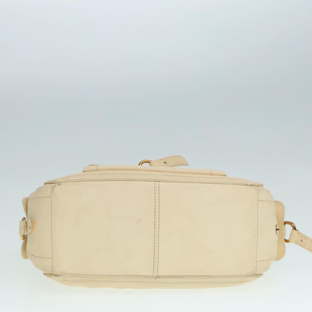 CELINE Hand Bag Leather Beige Gold Auth 92834