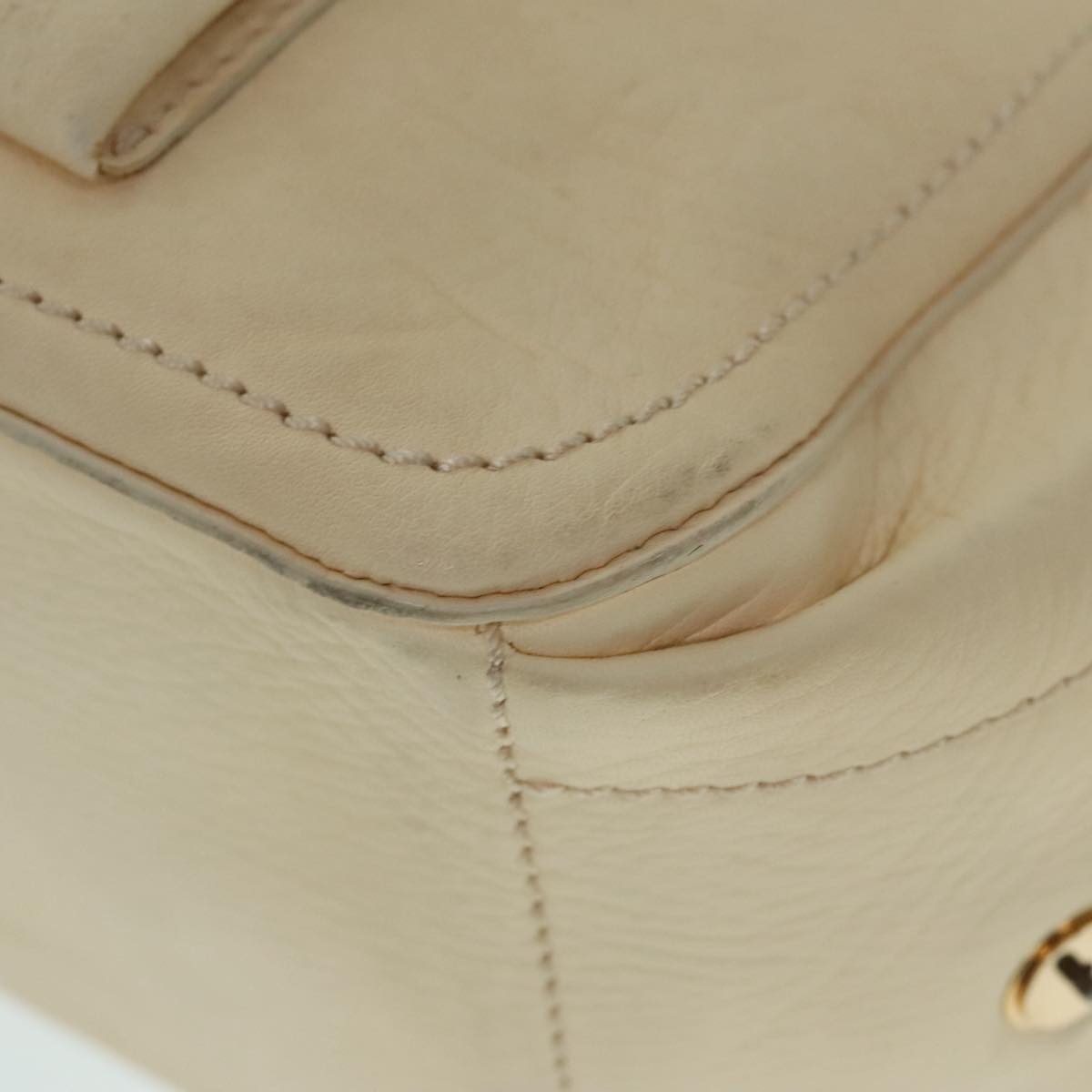 CELINE Hand Bag Leather Beige Gold Auth 92834