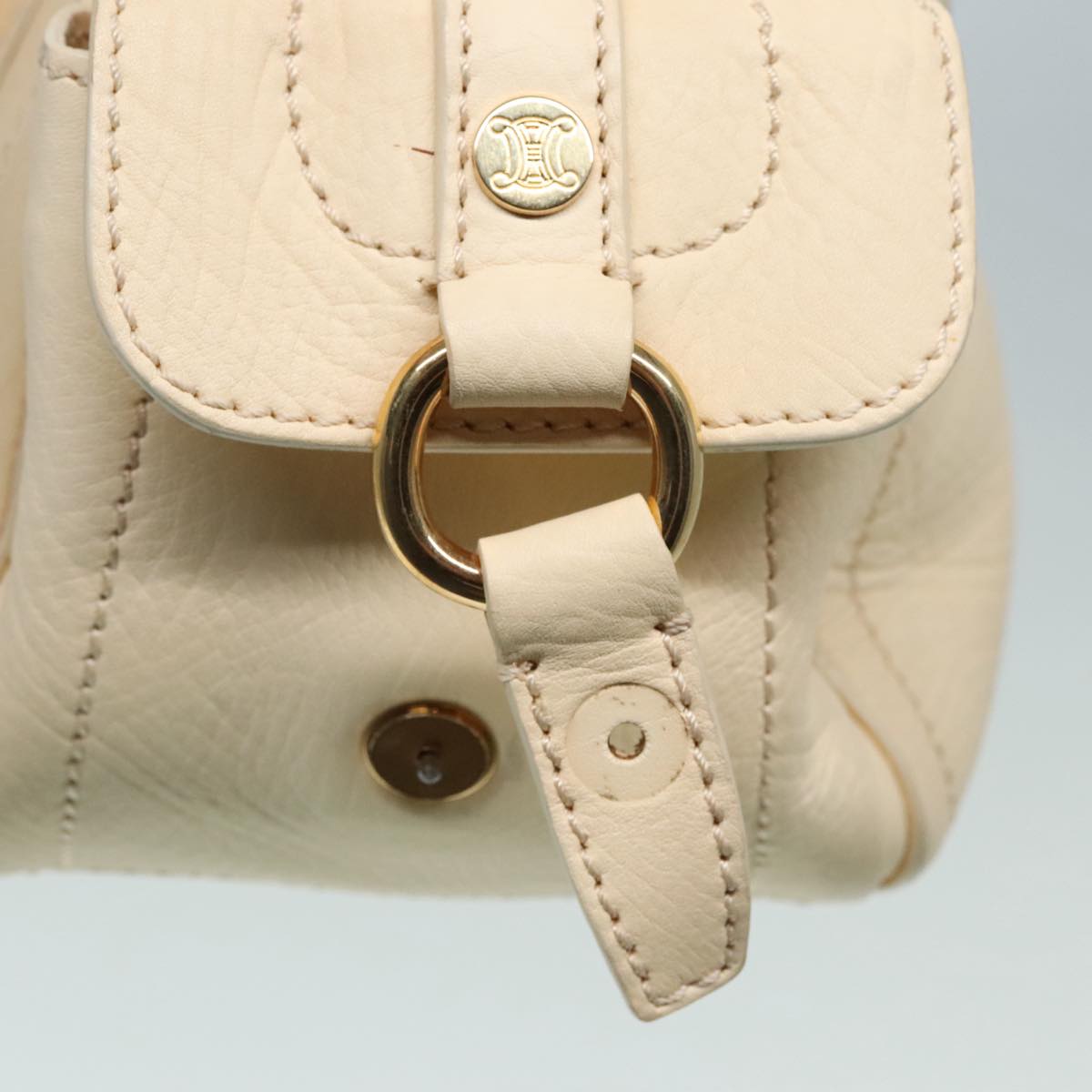 CELINE Hand Bag Leather Beige Gold Auth 92834