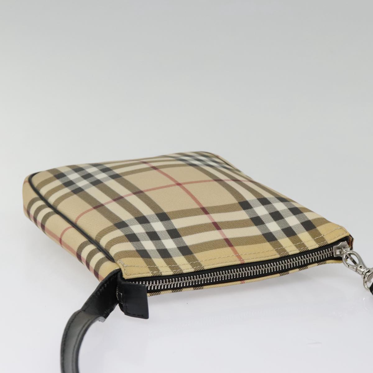 BURBERRY Nova Check Shoulder Bag PVC Beige Silver Auth 92837