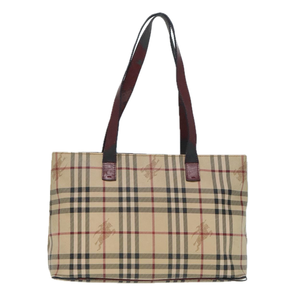 BURBERRY Nova Check Tote Bag PVC Leather Beige Silver Auth 92839