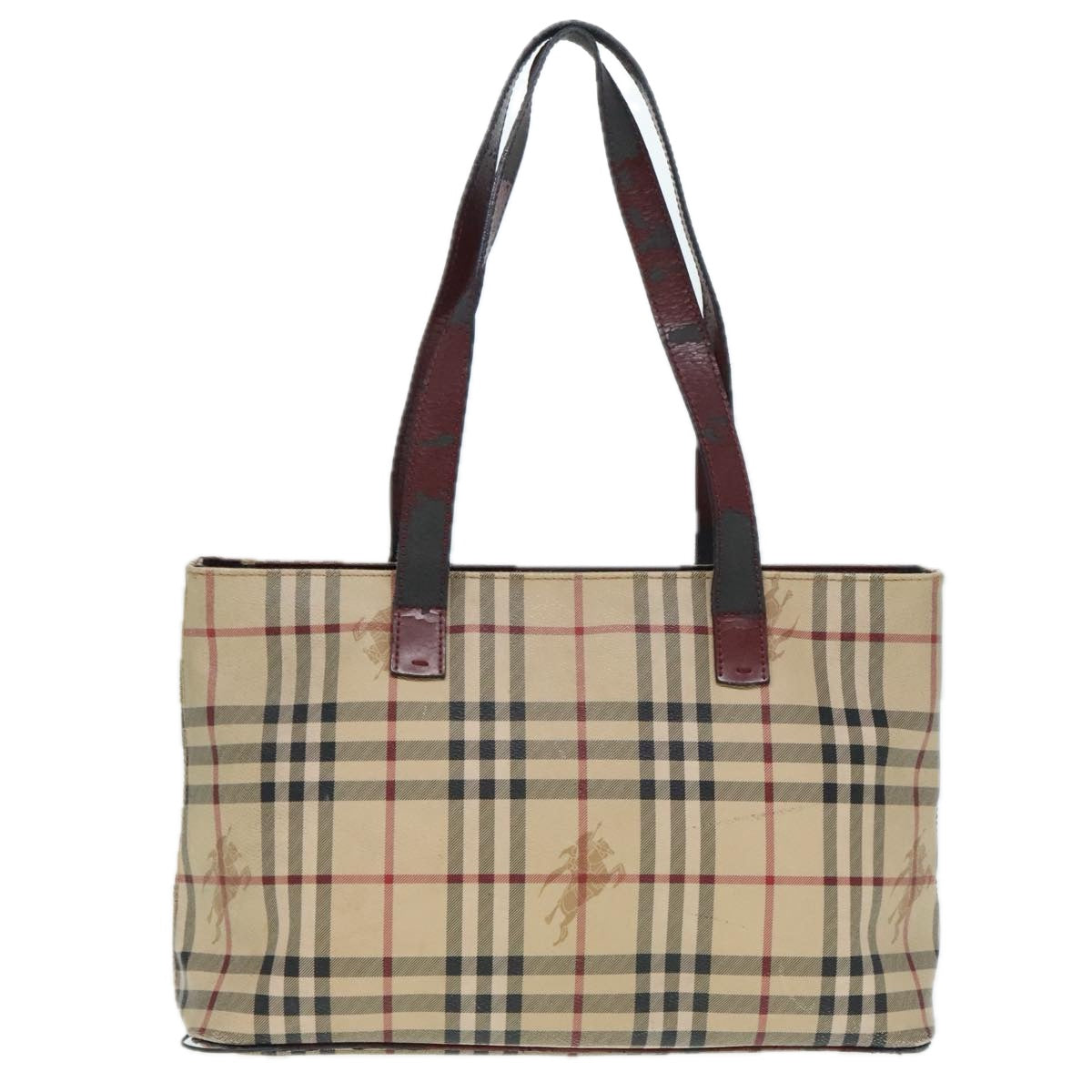 BURBERRY Nova Check Tote Bag PVC Leather Beige Silver Auth 92839