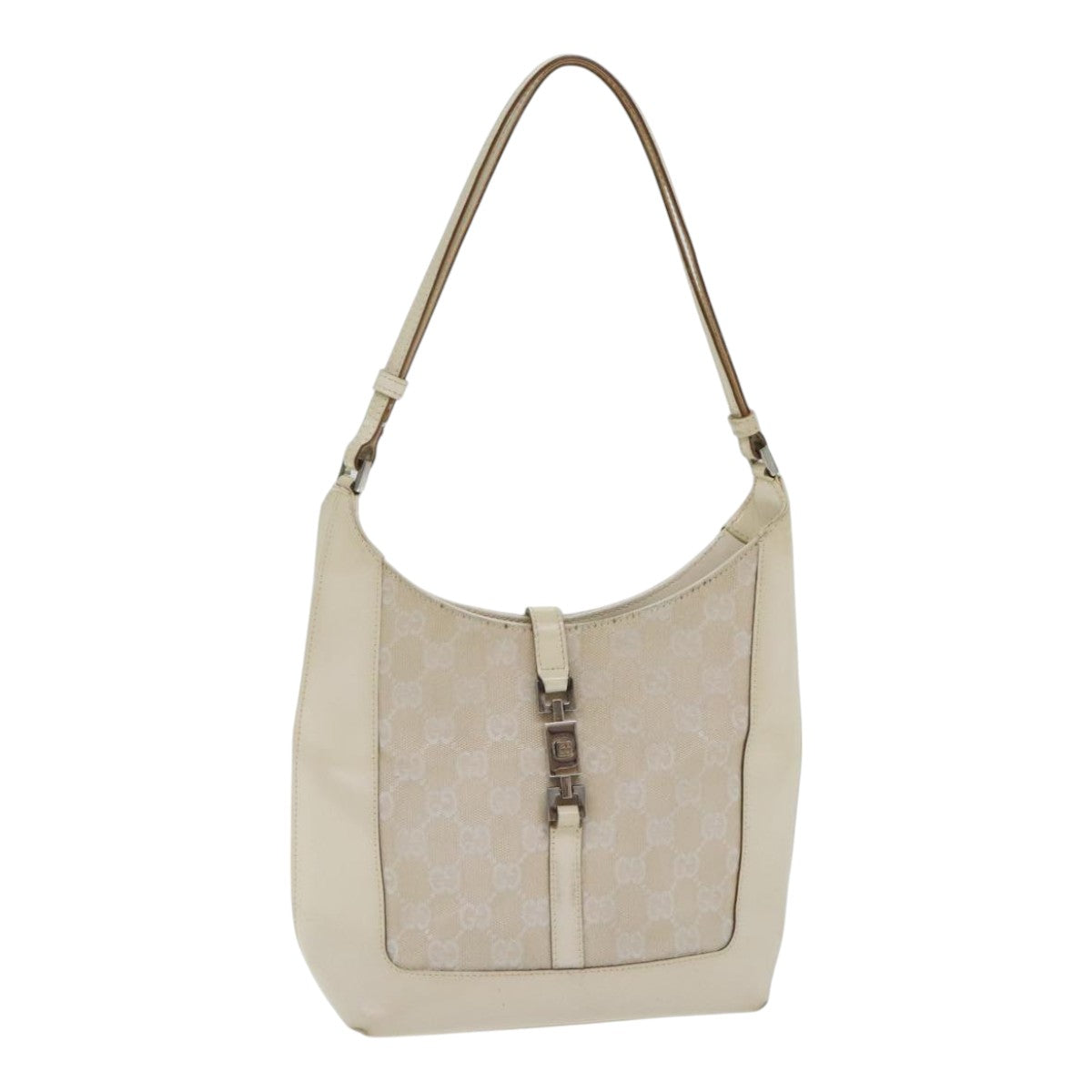 GUCCI GG Canvas Jackie Hand Bag White Silver 001 3876 Auth 92852