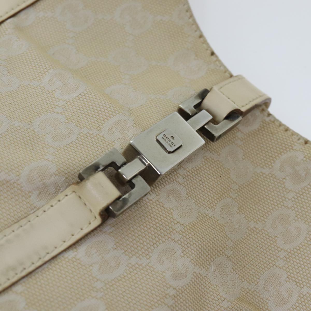 GUCCI GG Canvas Jackie Hand Bag White Silver 001 3876 Auth 92852