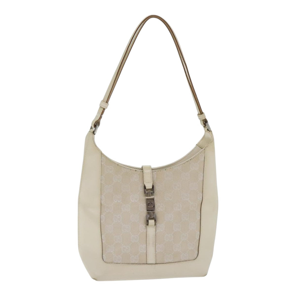 GUCCI GG Canvas Jackie Hand Bag White Silver 001 3876 Auth 92852