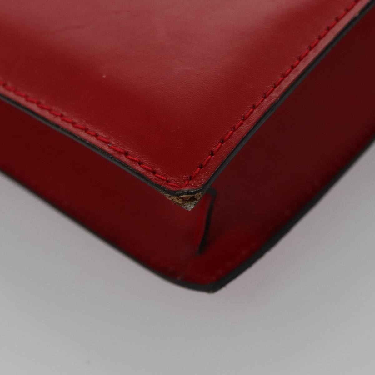 CELINE Clutch Bag Leather Red Gold Auth 92873