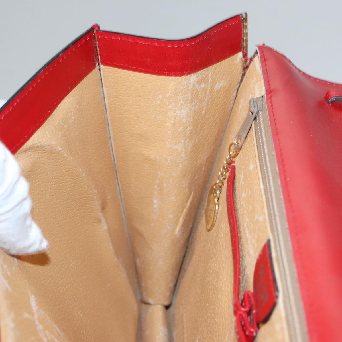 CELINE Clutch Bag Leather Red Gold Auth 92873