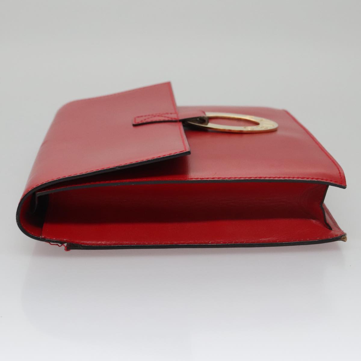 CELINE Clutch Bag Leather Red Gold Auth 92873