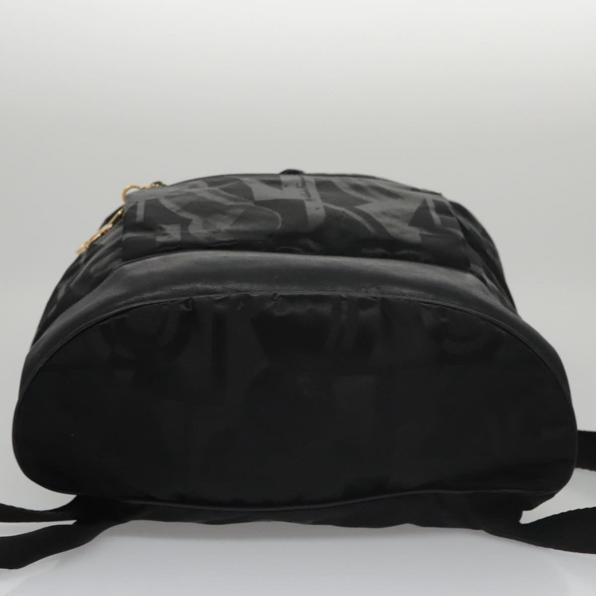 Salvatore Ferragamo Gancini Backpack Nylon Black Gold Auth 92874