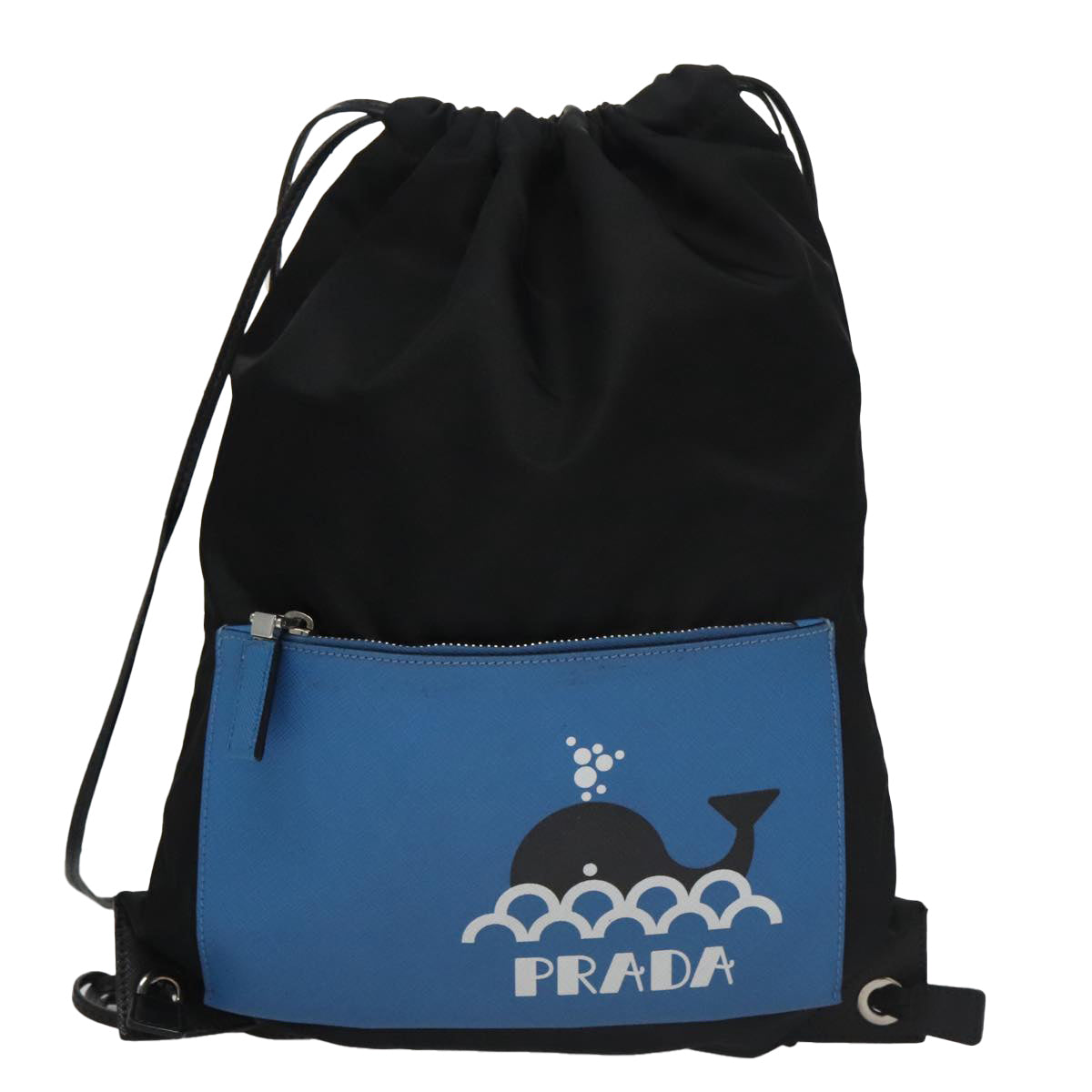 PRADA Backpack Nylon Leather Black Blue Silver Auth 92876