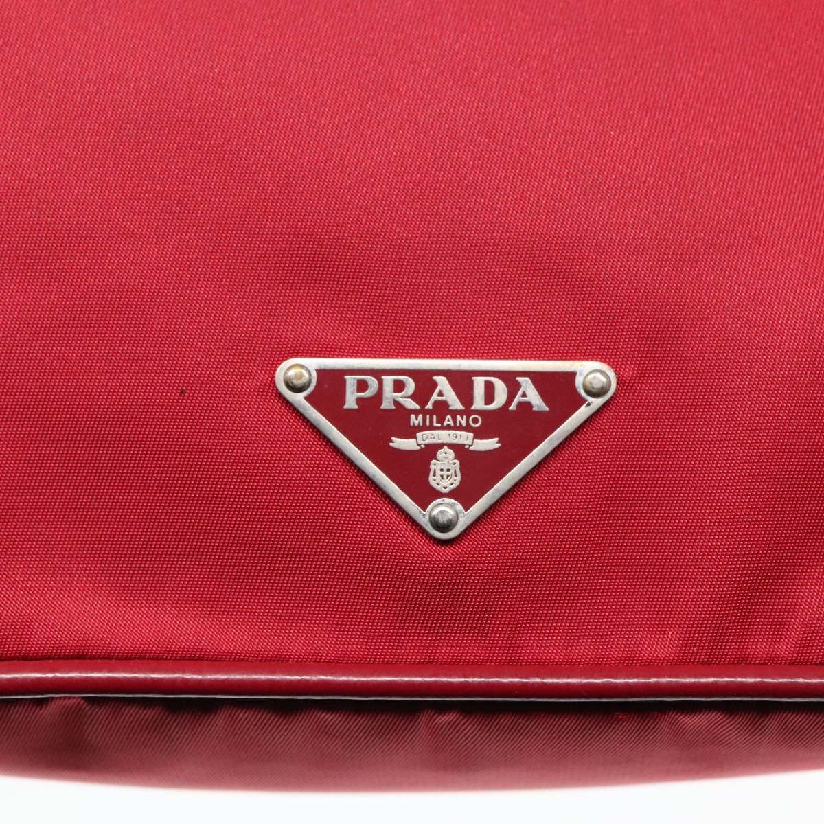 PRADA Accessory Pouch Nylon Red Silver Auth 92906