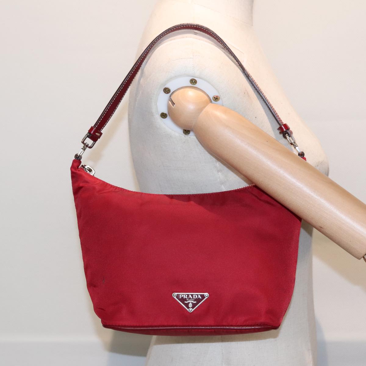 PRADA Accessory Pouch Nylon Red Silver Auth 92906